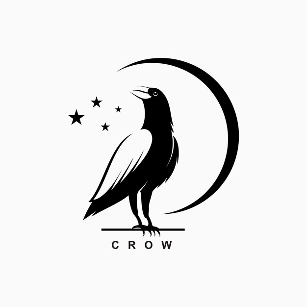 Vector a crow with a moon and stars on it