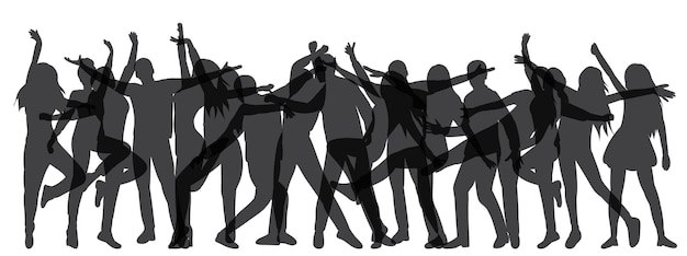 Crowd of dancing people silhouette on white background isolated