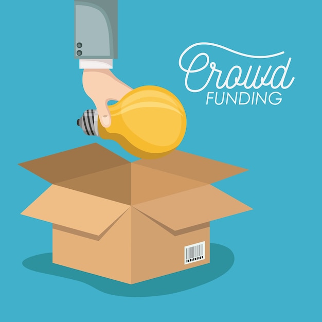 Crowd funding poster with hand depositing bulb 