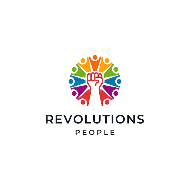 Crowd People Community Colorful with Hands Clenched up Logo Design Inspiration