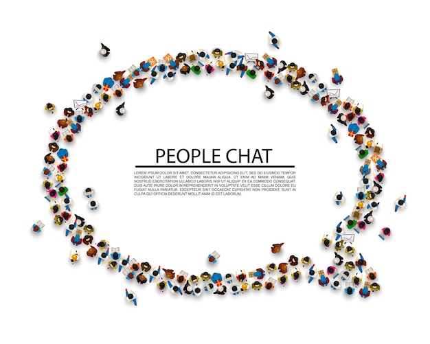 A crowd of people in the form of a chat symbol on a white background . Vector illustration