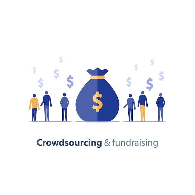 Crowd sourcing and fundraising concept, start up business opportunity, corporate finance, group of people