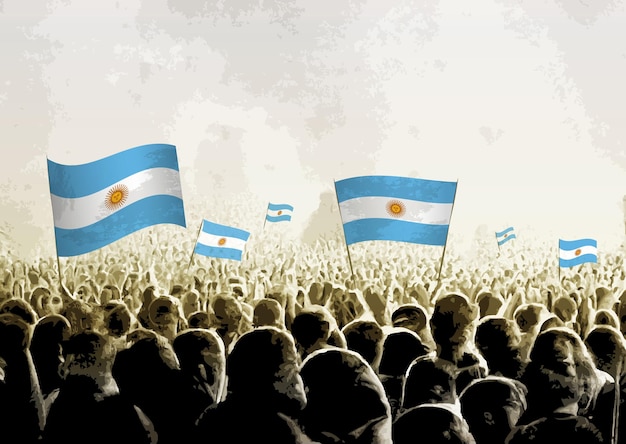 Crowd with the flags of Argentina people cheering national team of Argentina