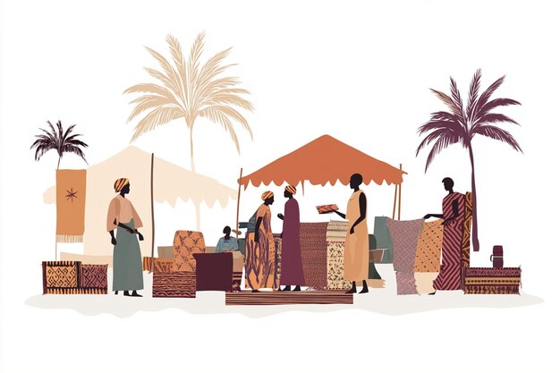 Vector crowded african market illustration