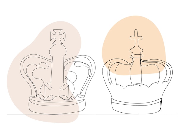 Crown drawing by one continuous line vector