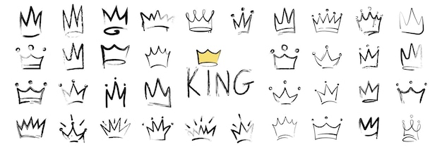 Crown graffiti logo icon set Doodle style illustration