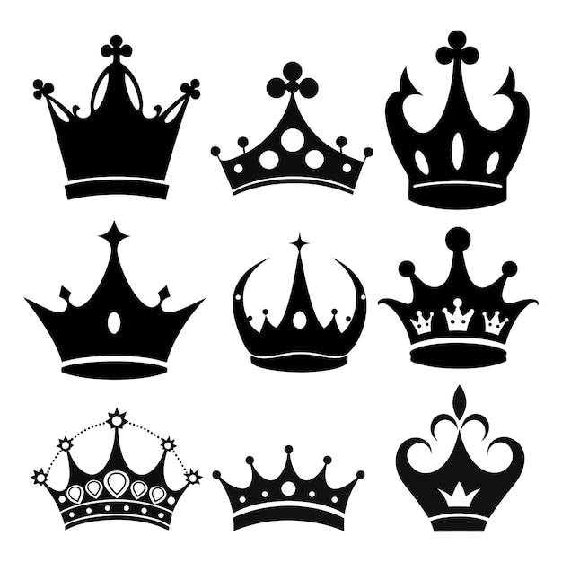 Vector crown icons silhouette set