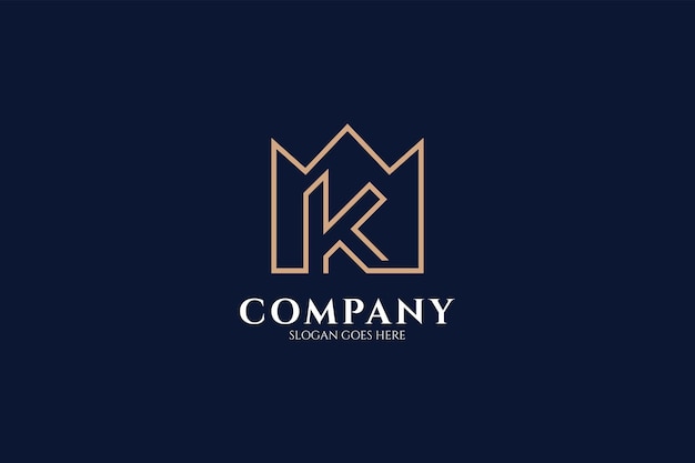 Crown letter K luxurious logo with linear design style