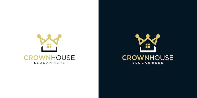 Crown logo design template with building house graphic design illustration icon symbol creative