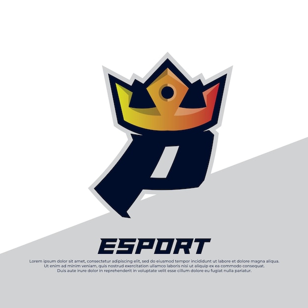 Crown logo with letter P design template gamer style isolated on white background king icon