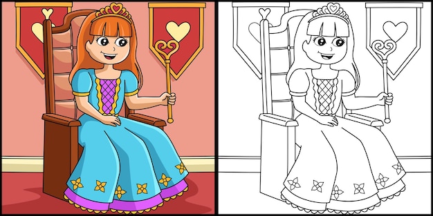 Crown Princess Coloring Page Colored Illustration