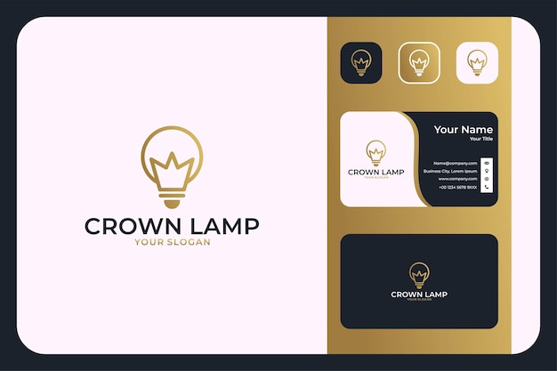 Crown with lamp line art logo design and business card