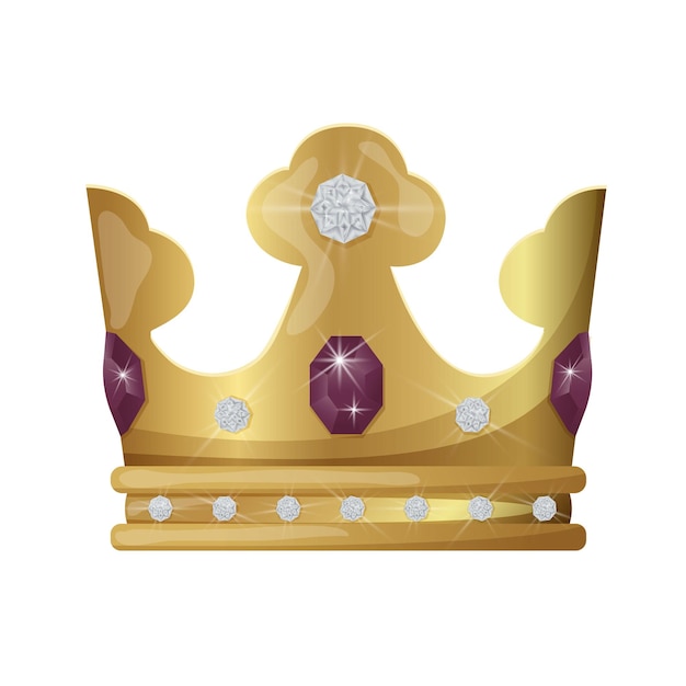 Crown with precious stones Golden royal jewelry symbol of king queen and princess Power sign