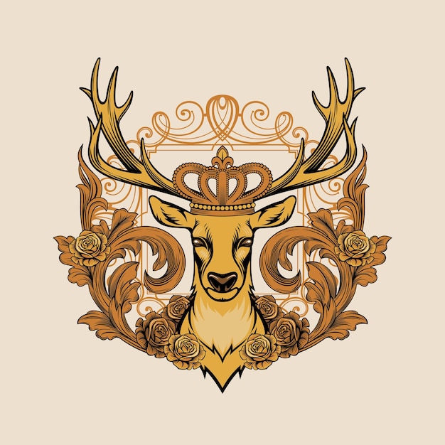 Crowned deer Heraldic vector illustration