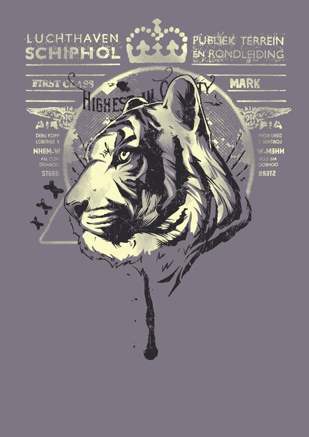 Crowned tiger head on vintage background