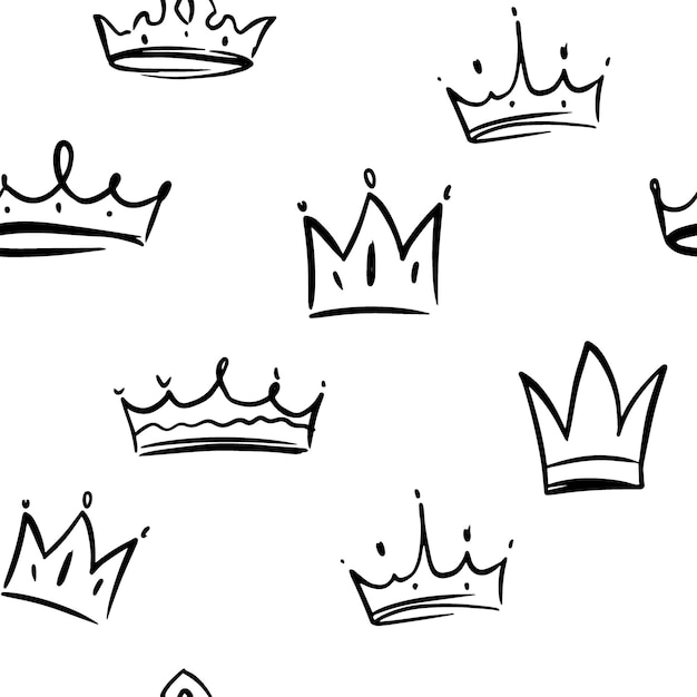 Vector crowns doodle sketch seamless pattern monochrome sketch hand drawn vector