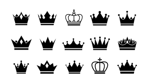 Crowns icon set. Vector crown logo collection. Flat silhouettes isolated on white background.