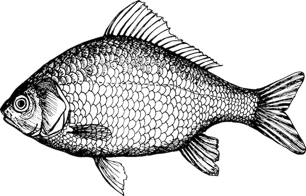 Crucian carp Hand drawn vector illustration