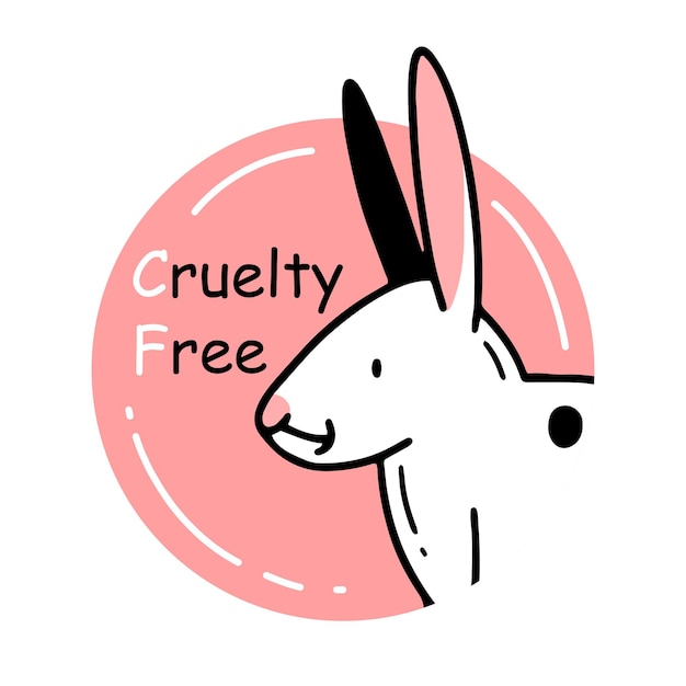 Cruelty free pink vegan icon with cute bunny in doodle style Crueltyfree sticker