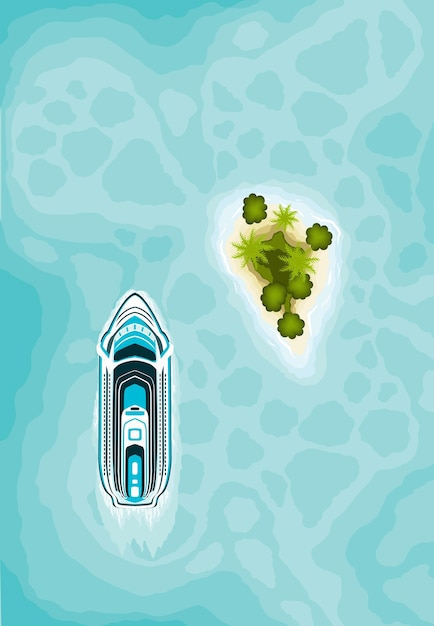 Cruise ship and Paradise island top view