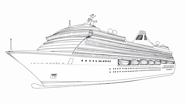 Cruise Ship Transportation Vehicle Outline Colorful Illustration