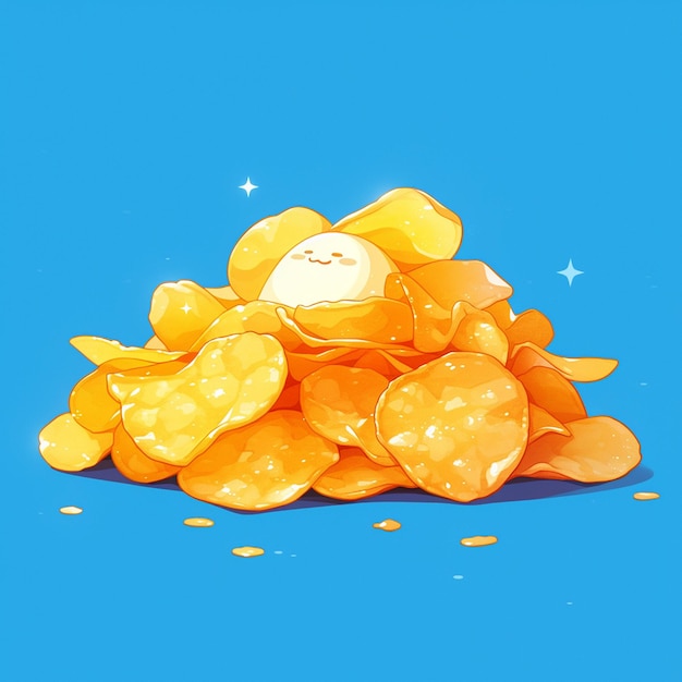 Crunchy Potato Chip Snack Cartoon Illustration