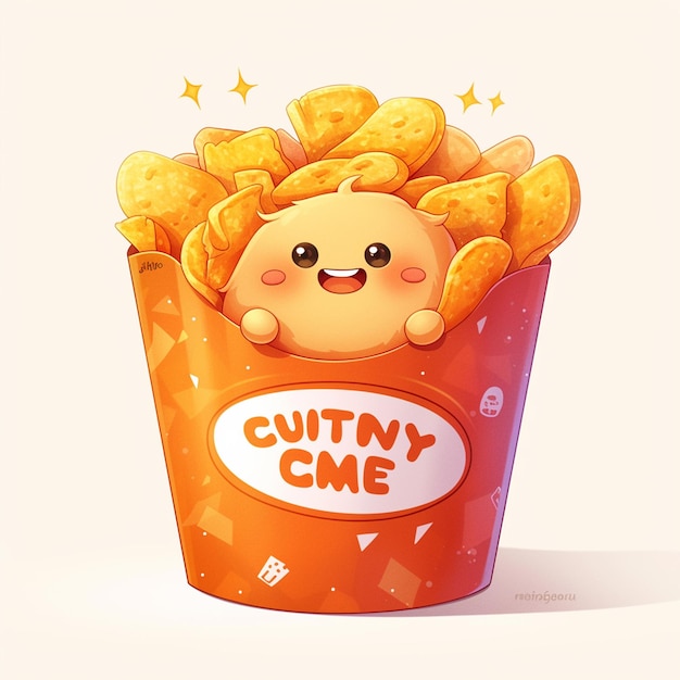 Crunchy Potato Chip Snack Cartoon Illustration