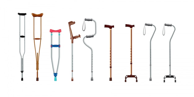 Crutches icon set