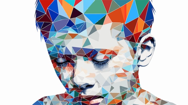 Crying Boy Model with Triangle Mosaic Icon Mesh