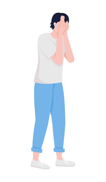 Crying man semi flat color vector character