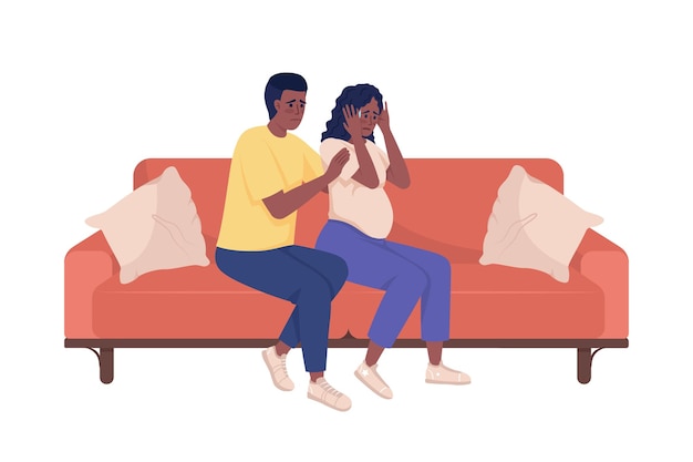 Crying pregnant woman with husband semi flat color vector characters