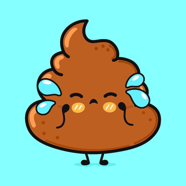 Crying Turd character Vector hand drawn cartoon kawaii character illustration icon Isolated on blue background Sad Turd character concept