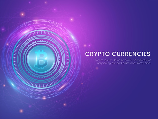 Crypto Currencies Concept With Futuristic Bitcoin And Lights Effect On Blue Background.