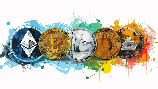 Crypto Currency Concept Mixed Media Handdrawn Vector Illustration