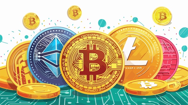 Crypto Currency Concept Mixed Media Vector Illustration