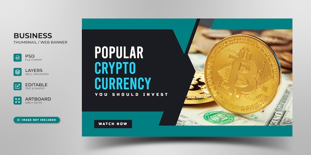 Crypto currency and crypto market youtube thumbnail or web banner template