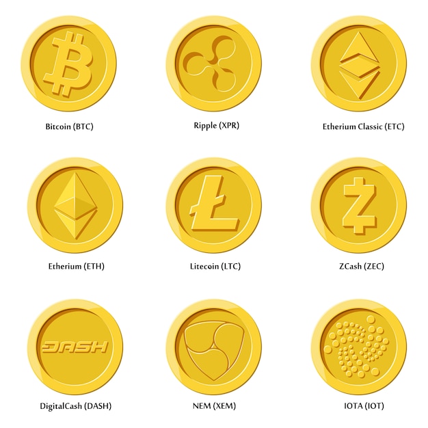 Crypto currency icons coins