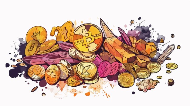 Vector crypto currency market mixed media handdrawn vector illustration