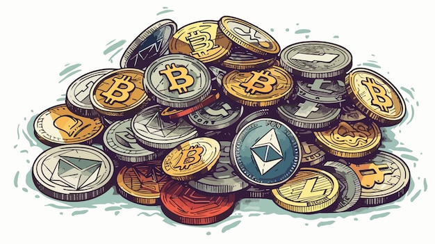 Crypto Currency Market Mixed Media Handdrawn Vector