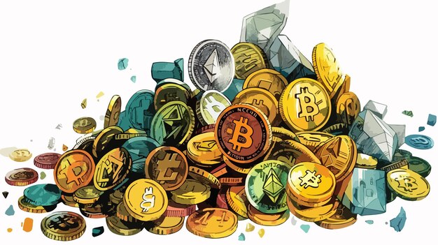 Vector crypto currency market mixed media handdrawn vector