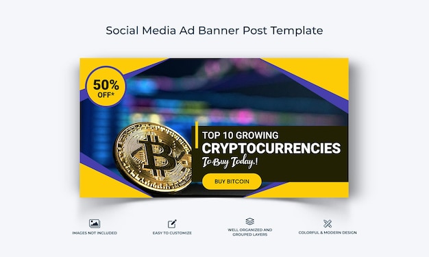 Crypto Currency social media Facebook Ad banner Post template premium vector