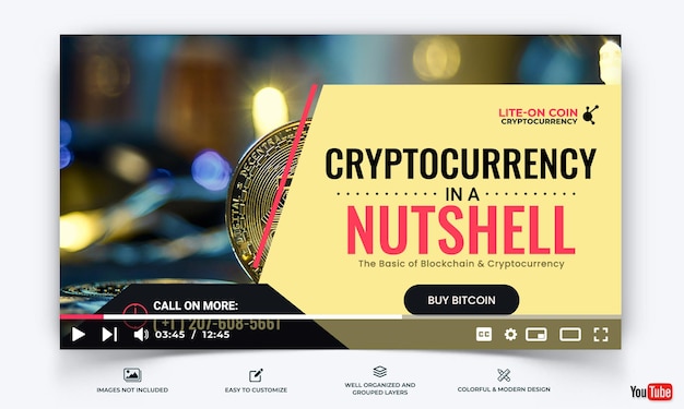 Vector crypto currency youtube thumbnail template vector premium