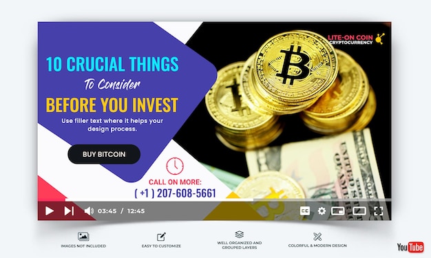 Crypto Currency YouTube Thumbnail Template Vector Premium