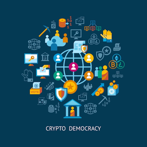 Crypto democracy and security icons collection