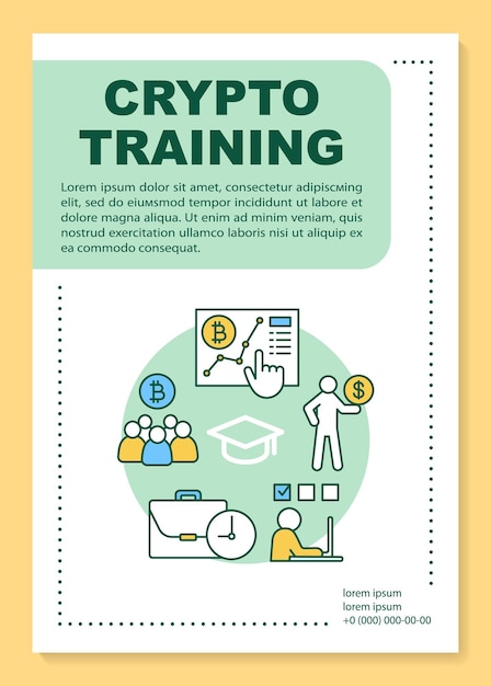 Vector crypto training poster template layout. cryptocurrency trading analytics. bitcoin business. banner, booklet, leaflet print design with icons. vector brochure layouts for magazines, advertising flyers