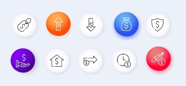 Crypto wallet icons set cryptocurrency technology exchange exchange rates transactions money work earnings Money managament concept Neomorphism style Vector line icon for Advertising