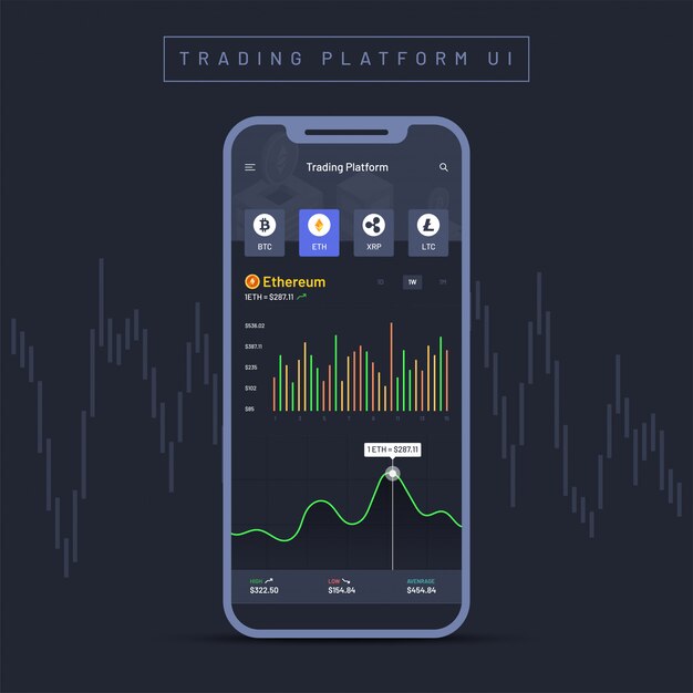 Vector cryptocurrencies trading mobile app. 