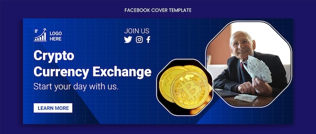 cryptocurrency Bitcoin Facebook cover design template