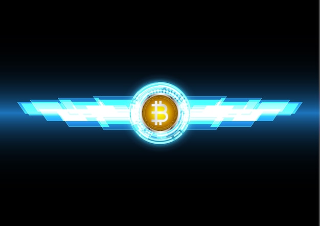 cryptocurrency bitcoin with rectangle light stripe and copy-space