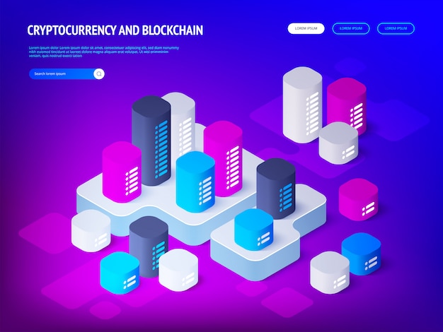 Cryptocurrency blockchain concept. Isometric illustration